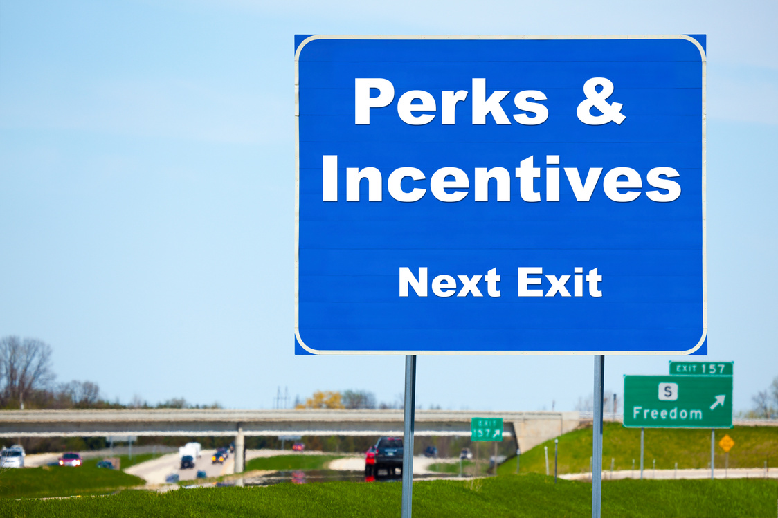 Highway Sign; Perks and Incentives Next Exit